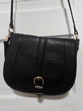 INC International Concepts Black Crossbody Saddle Bag with Silver Accents
